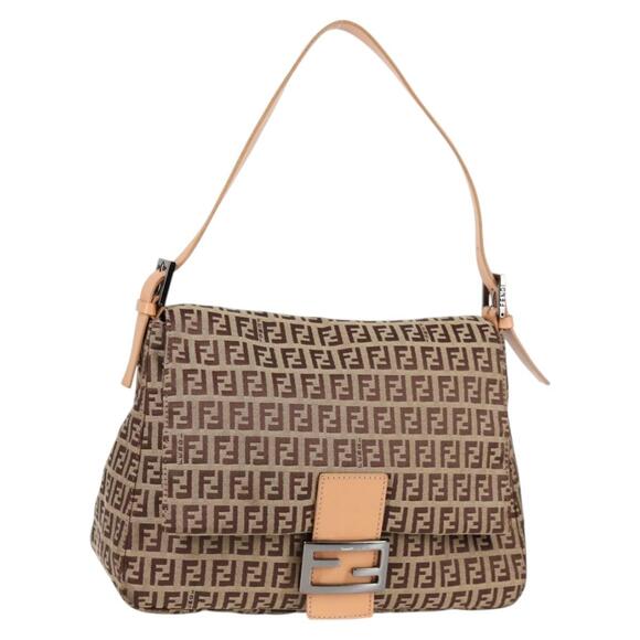 FENDI Zucchino Canvas Mamma Baguette Shoulder Bag Beige Silver - Picture 1 of 13
